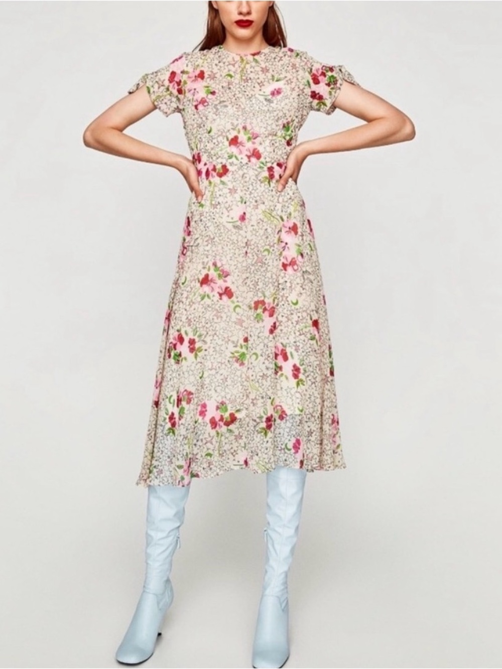 Zara Trafaluc Midi Sheer Floral Star Maxi Dress
